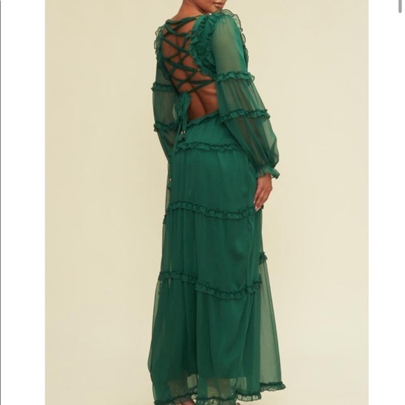 Ruffle Long Sleeve Maxi Dress in Green - Picture 2 of 4
